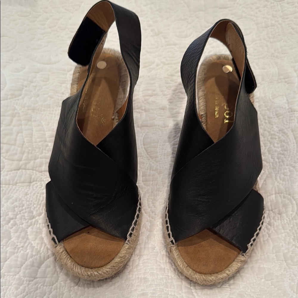 Black and Tan Espadrilles with Crisscross Straps